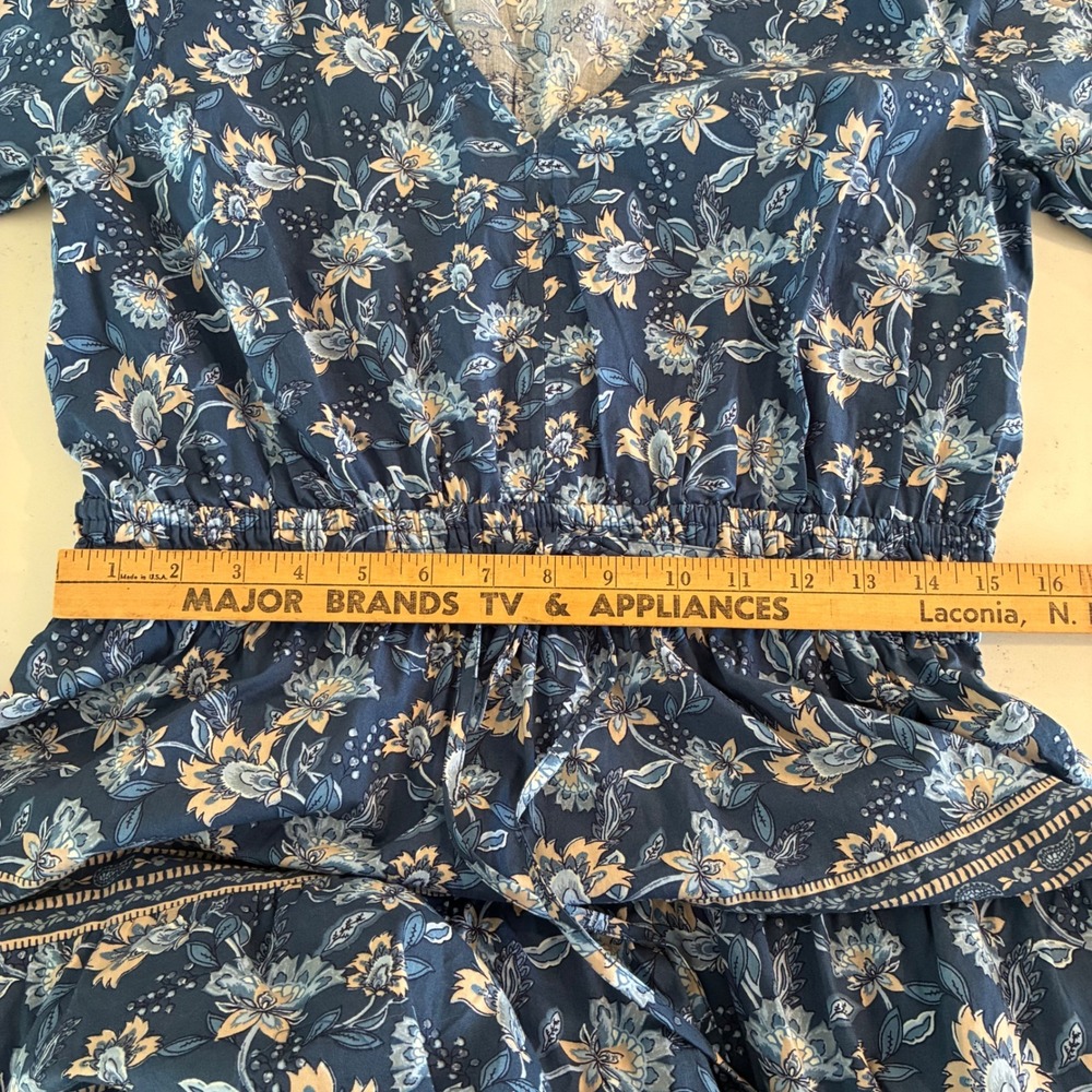LOFT Dress Wom M Blue Floral Tiered Maxi VNeck Long Sleeve Smocked Waist Cottage - Picture 6 of 11
